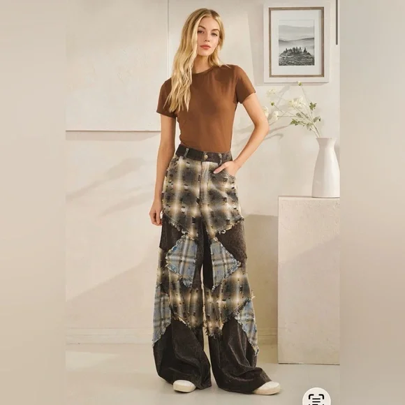 @-Oli & Hali Patchwork Wide-Leg Pants - Picture 1 of 6